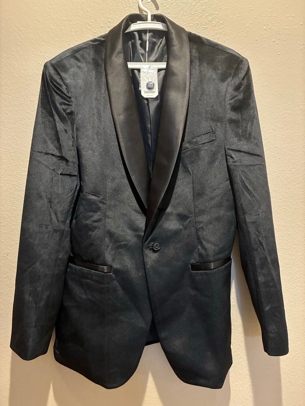 COOFANDY Men's Black Velvet Blazer XL Single Button Formal Jacket